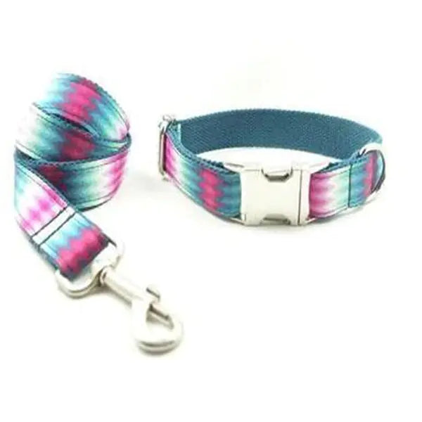 Ooplio Patterned Dog Collar with Ribbon Traction Set